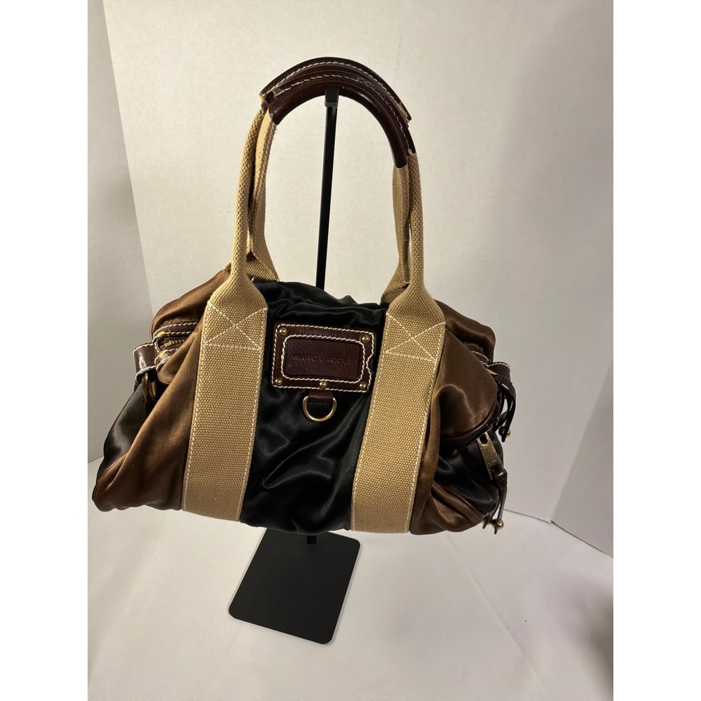 Marc Jacobs Satchel Bag Women Medium Brown Nylon Leather Mixed Media Italy - Picture 6 of 8